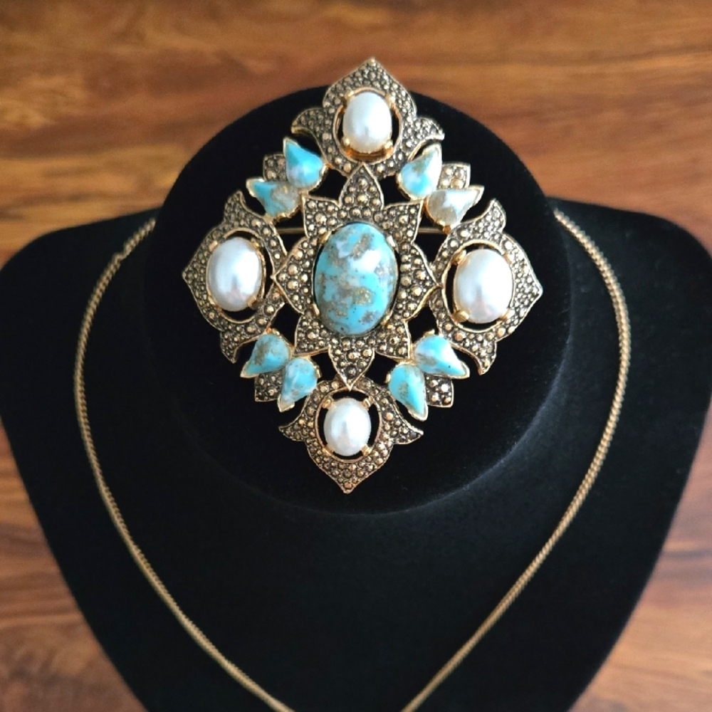 Sarah Coventry Azure Skies Brooch Pin Pendant - Vtg 1972 - MCM